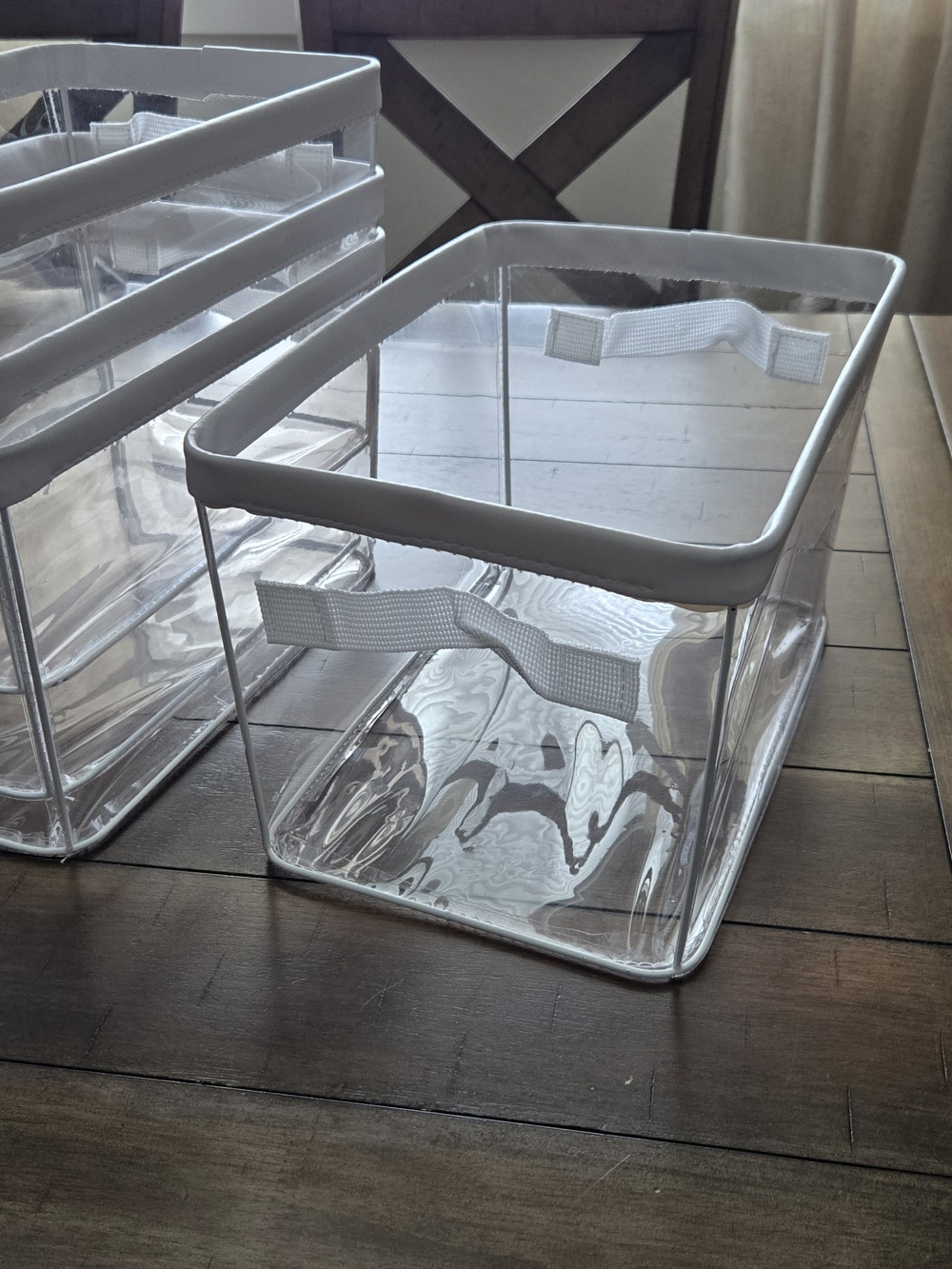 Clear Vinyl Storage Bin with White Trim and Handle - 12"x8"x7" SET OF 4 - Picture 1 of 4